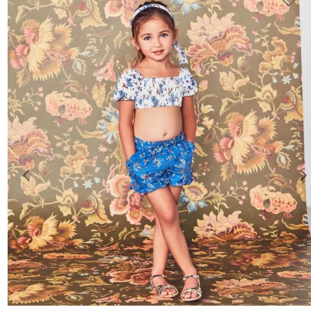 Janie and Jack Girls Blue Paisley Floral Ruffle Cotton Shorts Size 10